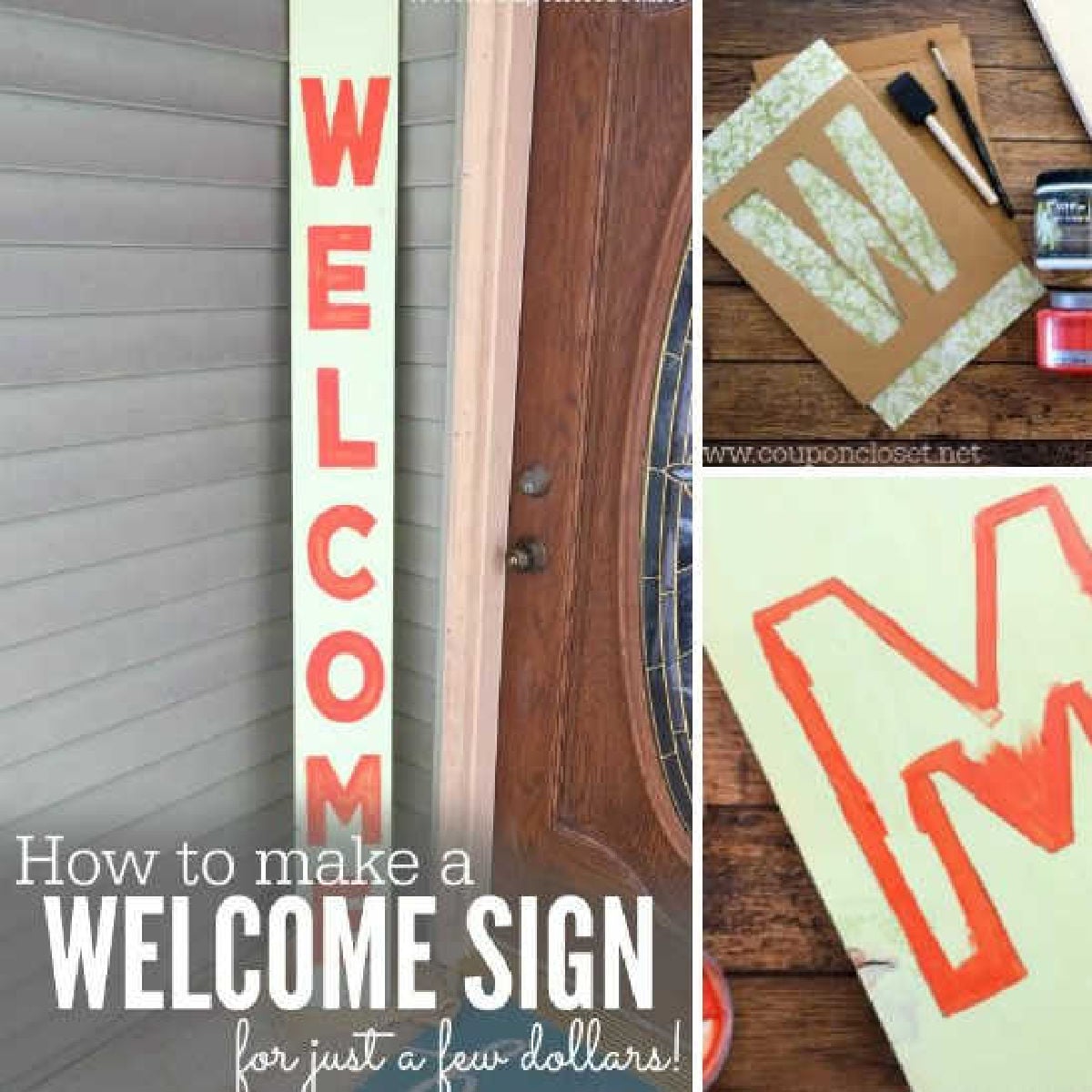 DIY welcome sign on porch.
