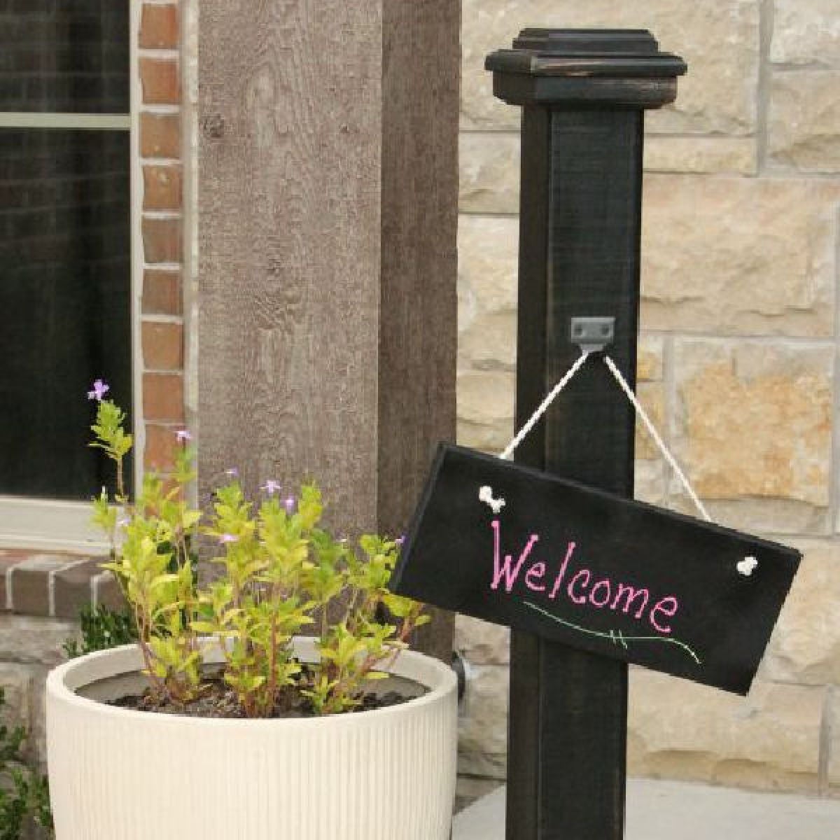 DIY Welcome sign on porch.
