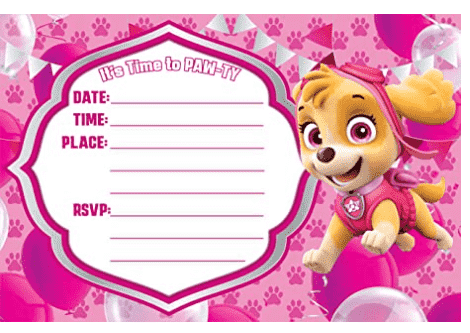 Paw Patrol Invitations in pink.