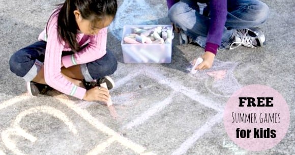 Children playing with chalk.