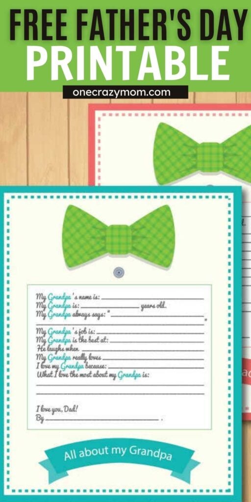 Get this free Father's day Printable to brighten Dad's day. It is the perfect gift for children to personalize for a great gift. Check out this printable printable for Dad or for Grandpa to wish them Happy Father’s day! #onecrazymom #fathersday #free #printable