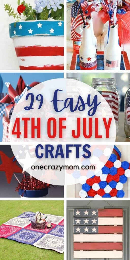We have festive and easy 4th of July crafts that are frugal. Your home will be patriotic in minutes with these easy fourth of July crafts. These Easy DIY crafts are great for kids, for toddlers and for adults too! Plus you can get a lot of supples from Dollar Tree! #onecrazymom #craftideas #4thofJuly #patrioticcrafts #4thofJuly