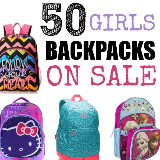 Various bookbags in a row.