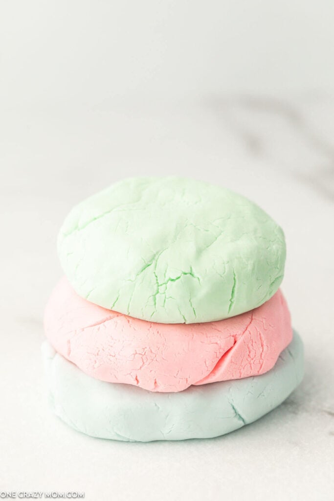 Cloud dough stacked on top of each other. 