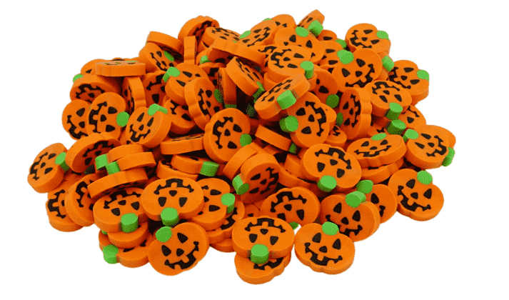 Mini erasers in a pile.