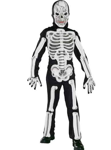 Scary skeleton costume on a child.