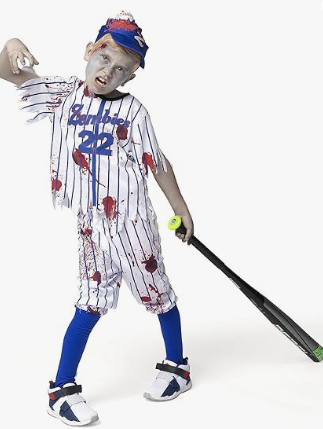 Zombie baseball player costume on a child.