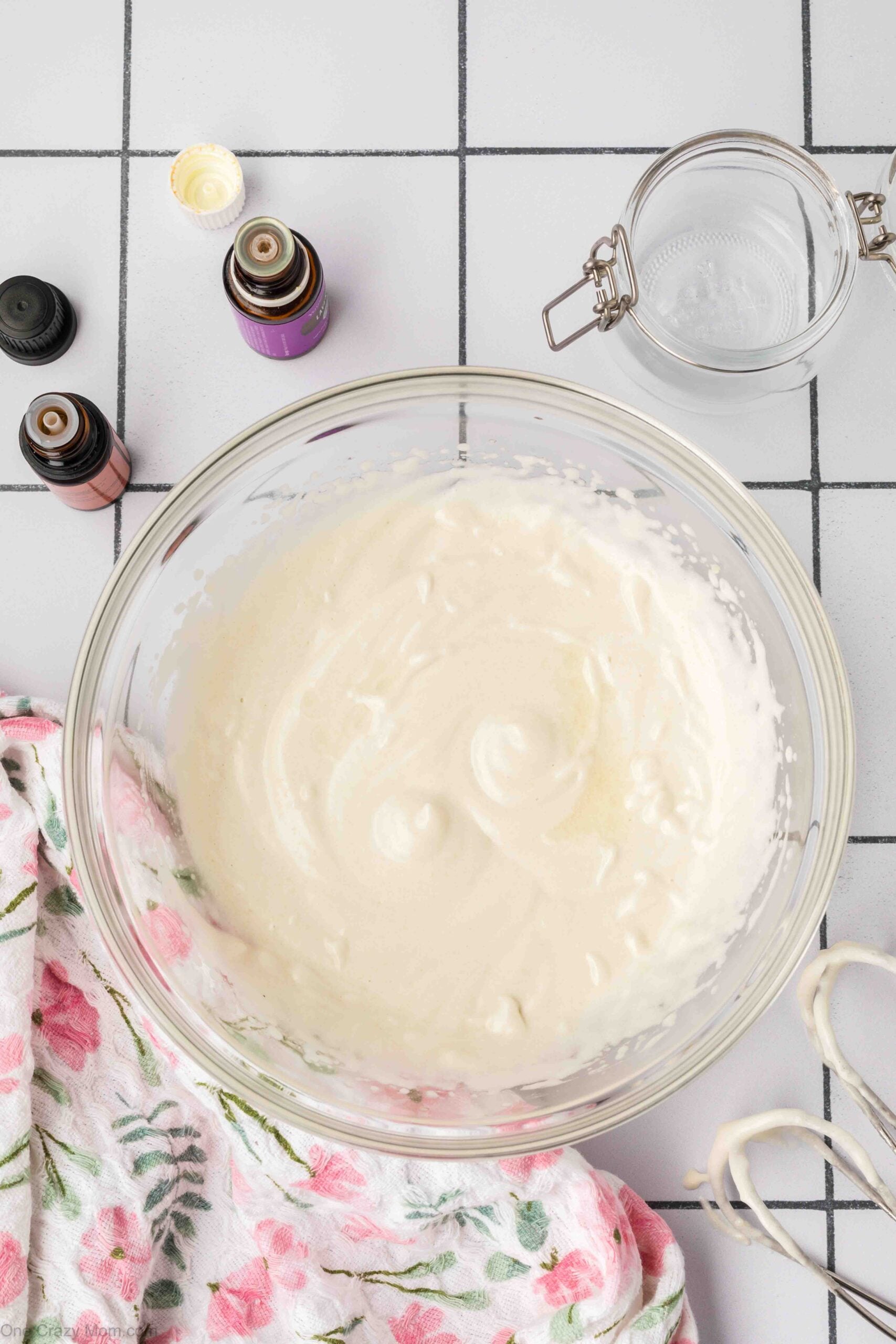 Essential oils mixed into lotion.