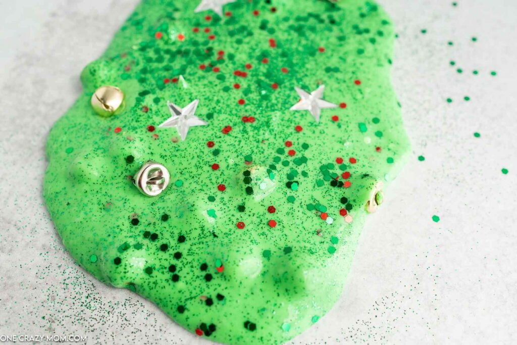 Christmas Slime spread out with confetti.