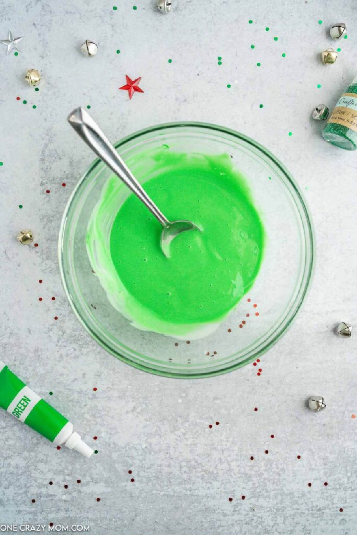 Mixing together glue and food color.