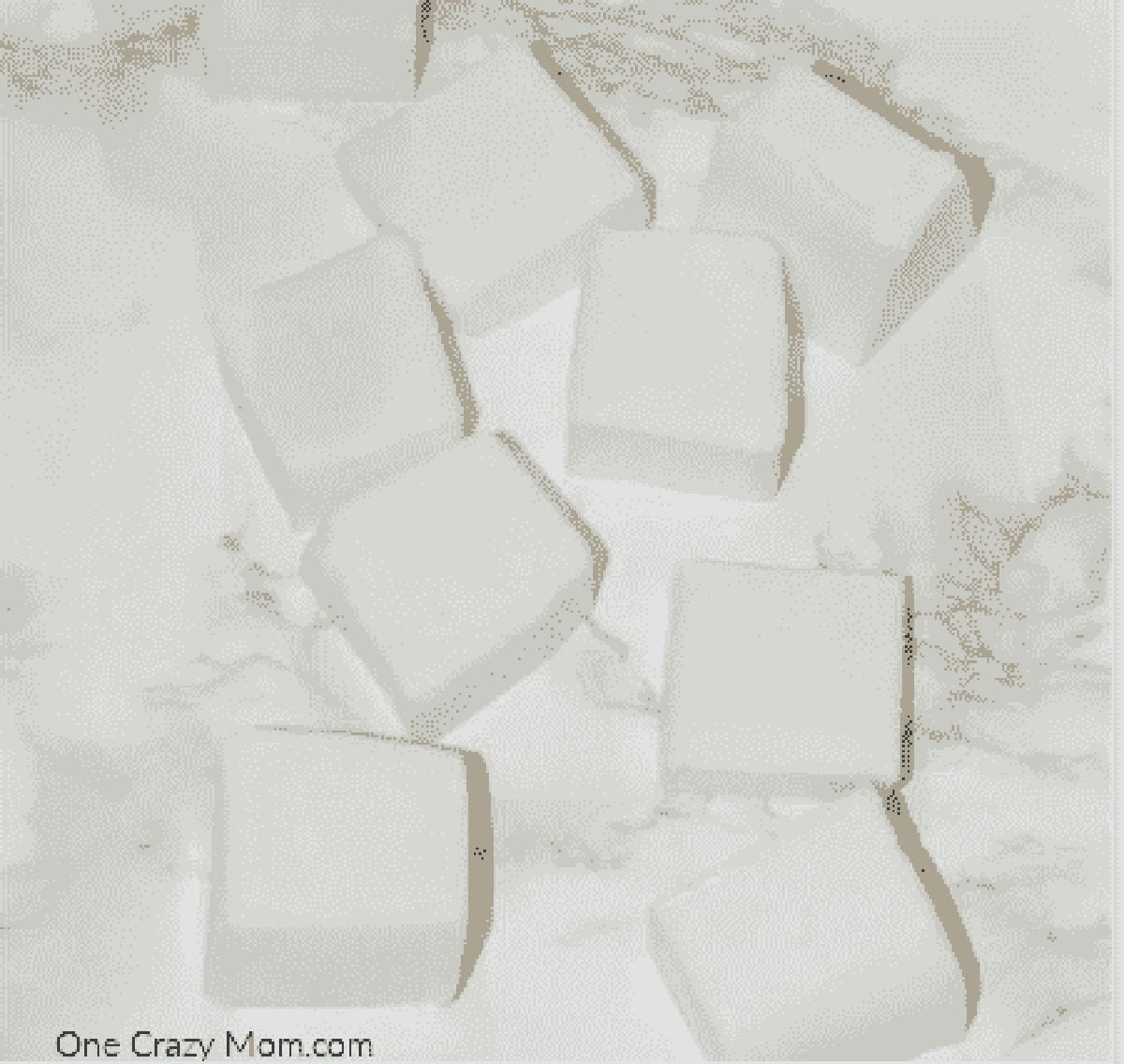Soap cubes on counter.