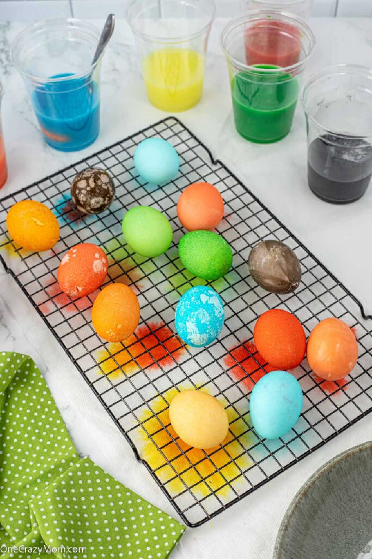 Eggs on drying rack.