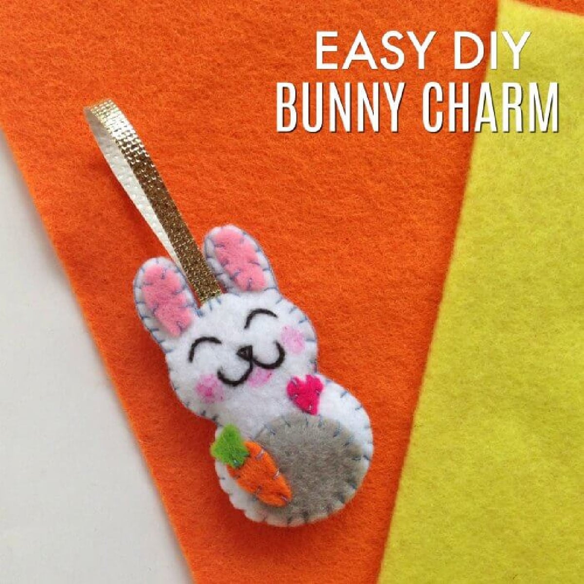 Easter felt crafts are so fun! Learn how to make a Bunny Charm. DIY Easter crafts are so simple. Kids will love this easy bunny craft! Find Easter craft ideas for kids. Easter crafts for kids they will love! Bunny Charm ready to hang and use.