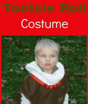 Child in tootsie roll Halloween costume.