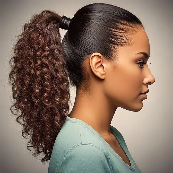 Curly ponytail style.
