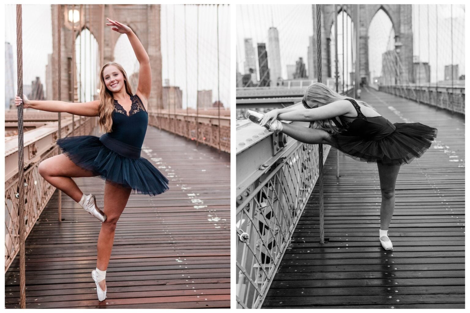 Ballet dancer on bridge.